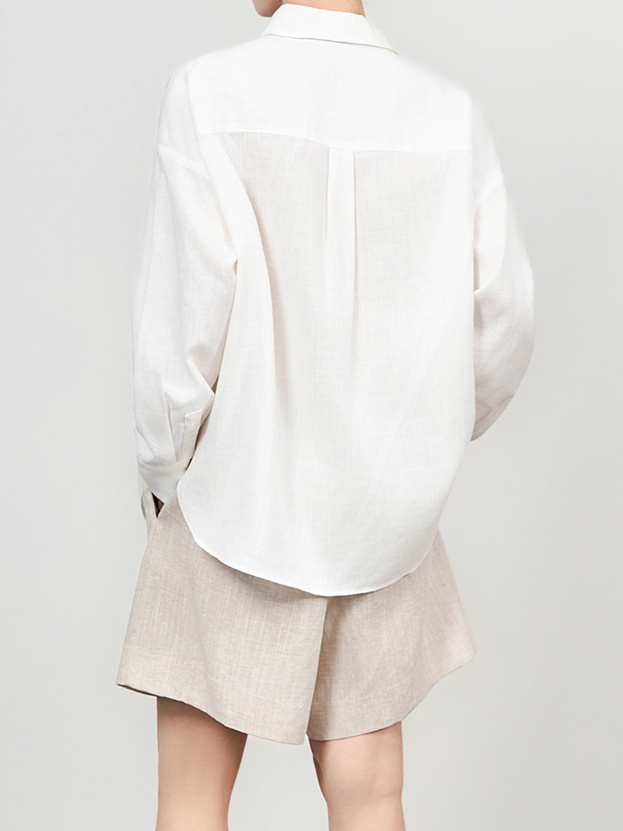 Loose Long Sleeve Shirts Women Spring Autumn Solid Color Lapel Shirt Woman Office All Match Single-Breasted Blouse Ladies
