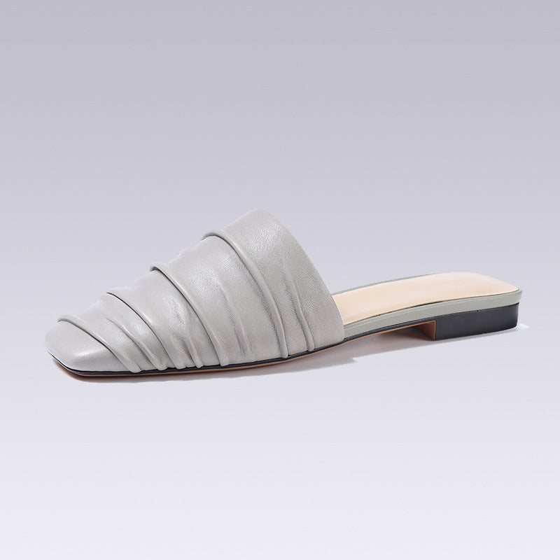 Summer Square Toe Women Mules Slippers Fashion Slip On Elegant Outdoor Flat Heels Banquet Prom Shoes