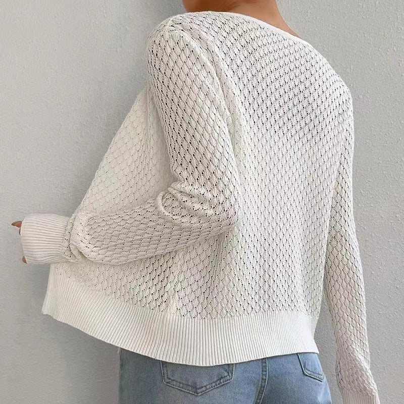 Women's Solid Long Sleeve V-Neck Hollow Out Cover Up Tops Spring Autumn Ladies Holiday Lace Up Cardigan T Shirts Tee Size S-XL