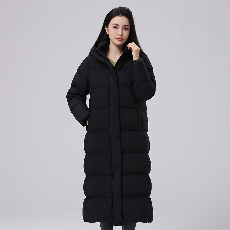 Winter Women's Duck Down Removable Hat Letter Printing Long Down Jacket Warm Loose Zipper Coats