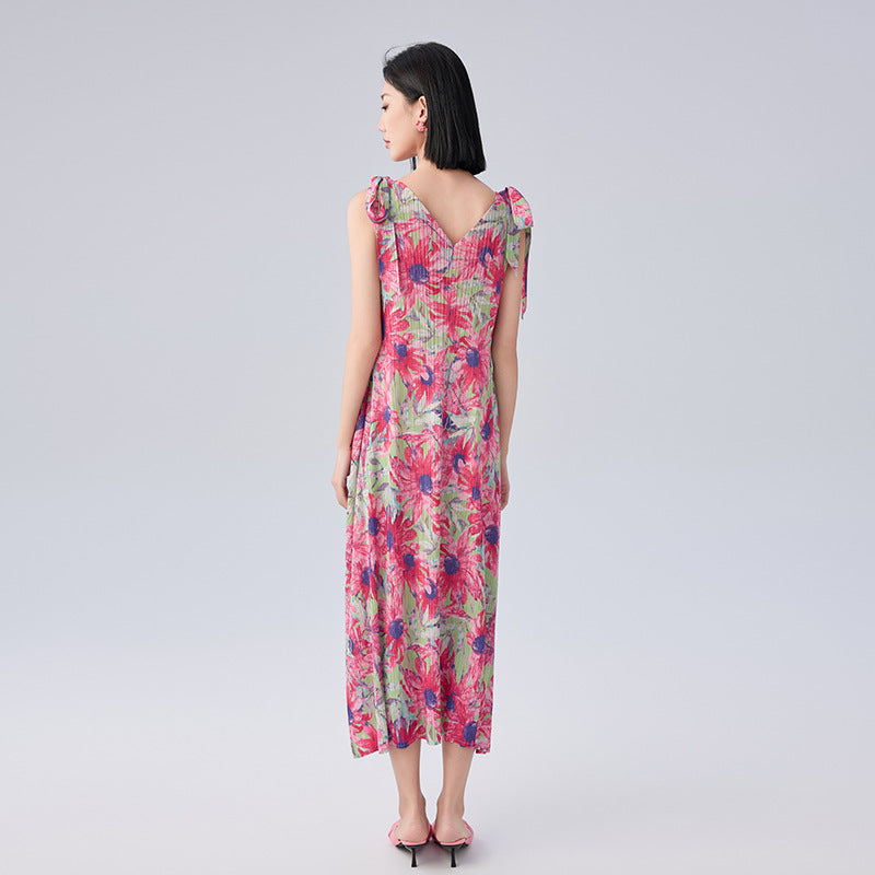 Summer New Japan and South Korea Casual Style V-neck Colorful Painting Strapped A-line Dress