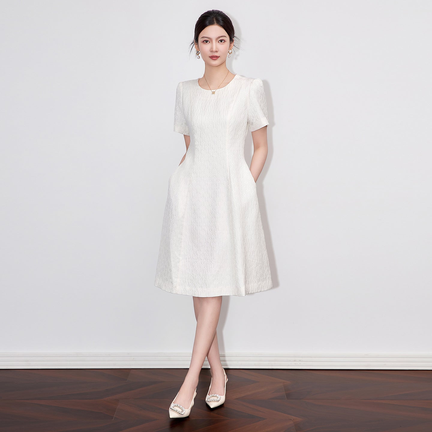Summer Casual French Elegant Puff Sleeve Short Sleeves Dress