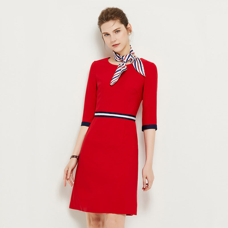 Work Uniform Dress for Beauty Salon And Jewelry Store Mini Skirt Length Half High Collar Regular Sleeve