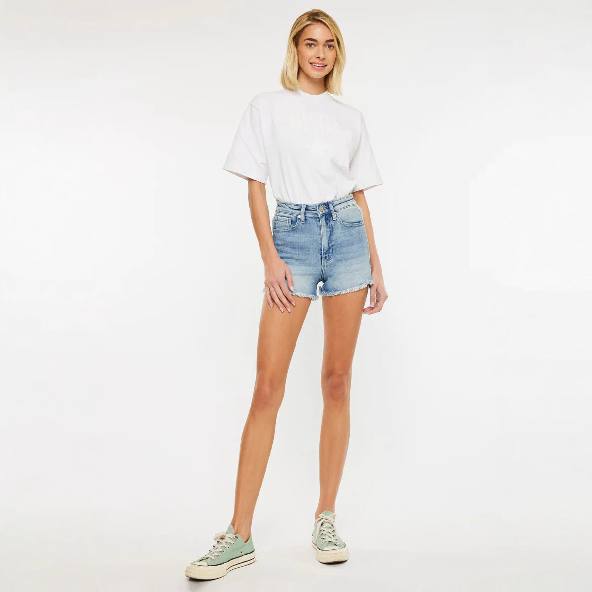Women Simple Denim Shorts Daily Wear High Waist Loose Belt Jean Short Pant