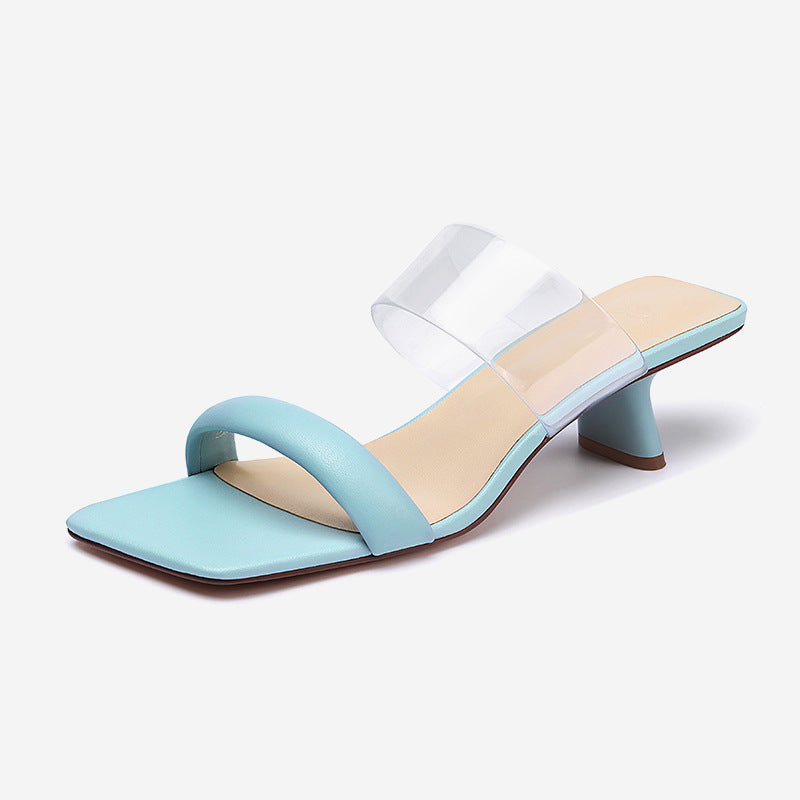 Summer New Open Toe Narrow Band Concise Womens Sandals Yellow Silver Black High Heels Dress Casual Slippers Slides