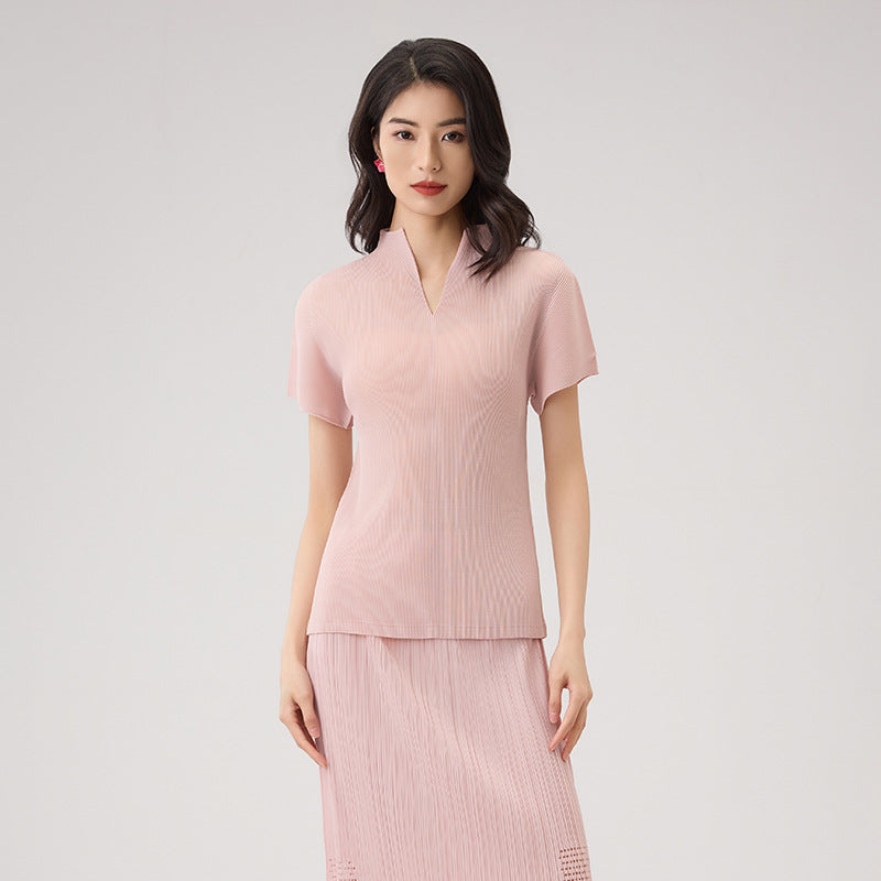 Summer New Fashion V-neck Versatile Slim Thin Temperament Blouse Senior Sense T-shirt