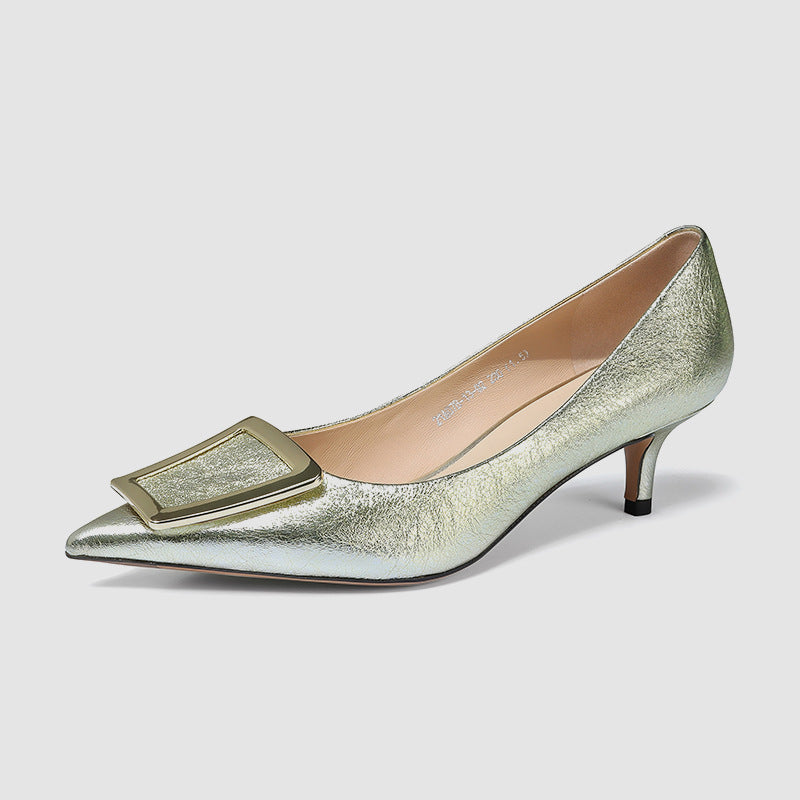 Heels Sexy Pumps Women Shoes Metal Buckle Wedding Shoes for Women Bride Shallow Pointed Single Shoes