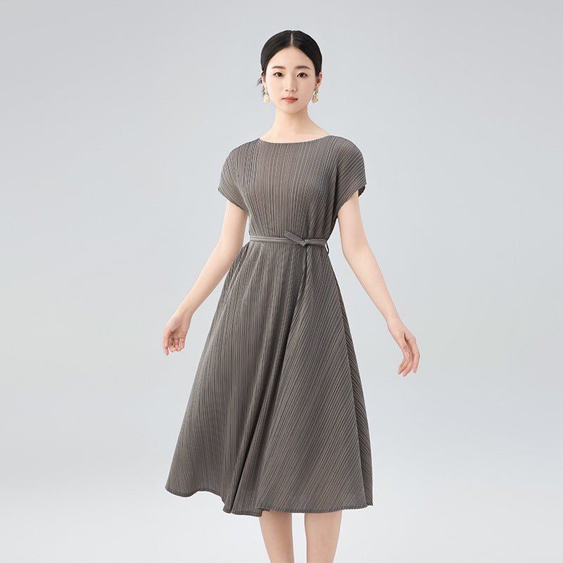 Summer New Elegant Tie Senior Sense of Fashion Temperament Waist Thin Dresses