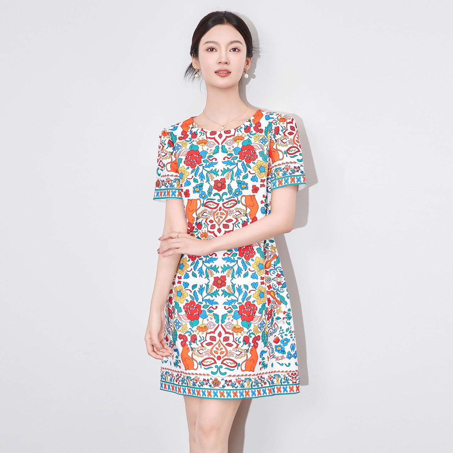 Women Casual Beach Summer Dress Boho Tassel Tie Neck 3/4 Long Sleeve Short Floral Print Flowy Cover Up Sundresses