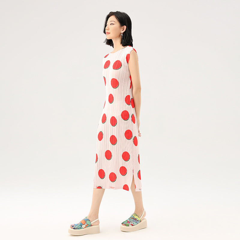 Summer New Sleeveless Loose Thin Senior Sense Polka Dot Print Mid-length Skirt