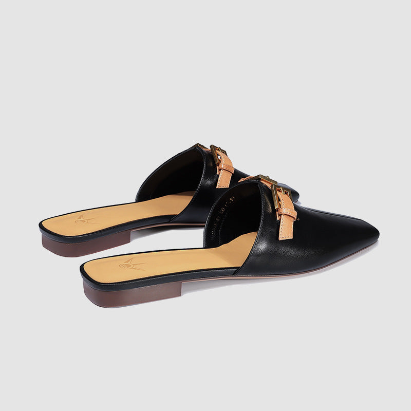 Summer Breathable Daily Black Korean Fashion Baotou Half Tuo External Wearing Slippers