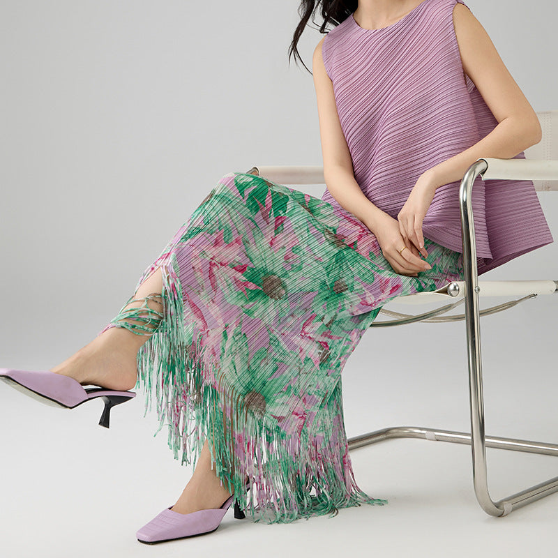 Summer New Fashion Premium Temperament Medium Long Straight Hip Tassel A-line Skirt