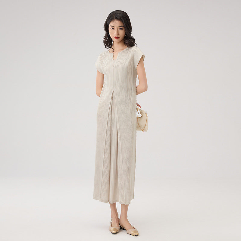New Slimming V-neck French Dress For Women Advanced Short-sleeved Waist Elegant Commuter Dress