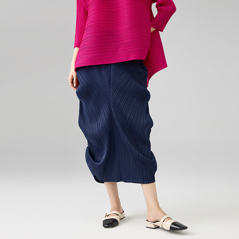 New Women's Elegant Niche Design Pleated A-line Skirt Summer Fashion Irregular Elastic Wiast Loose Skirts