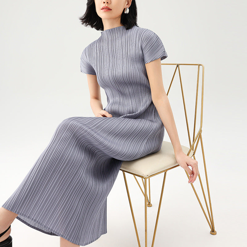 Summer New Advanced Simple Elegant Comfortable New Chinese Half-high Neck A-line Skirt