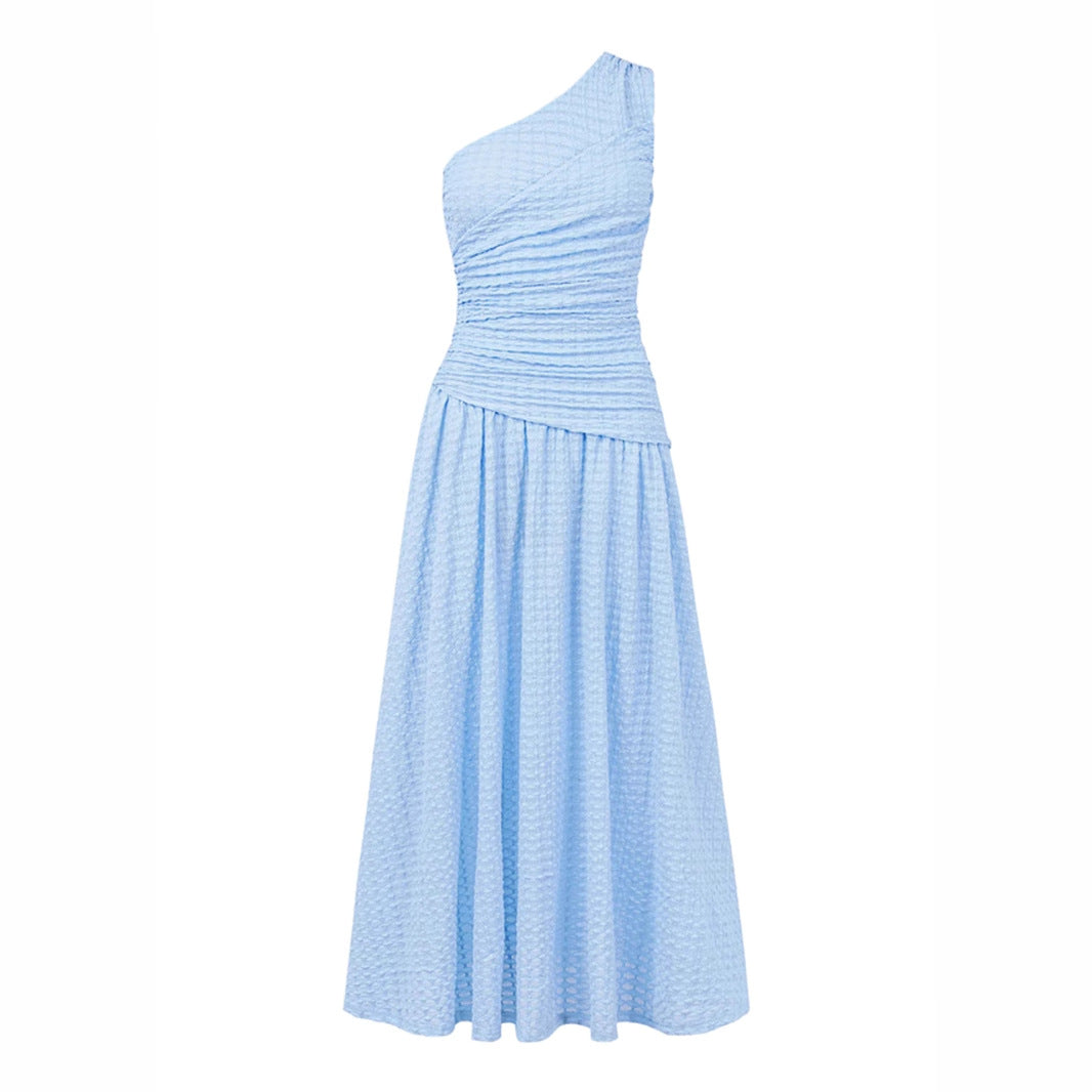 Summer Women's Long Dress Solid Color Fashion Slim Fit Sleeveless Single Shoulder Dress Elegant Feeling Maxi Dress