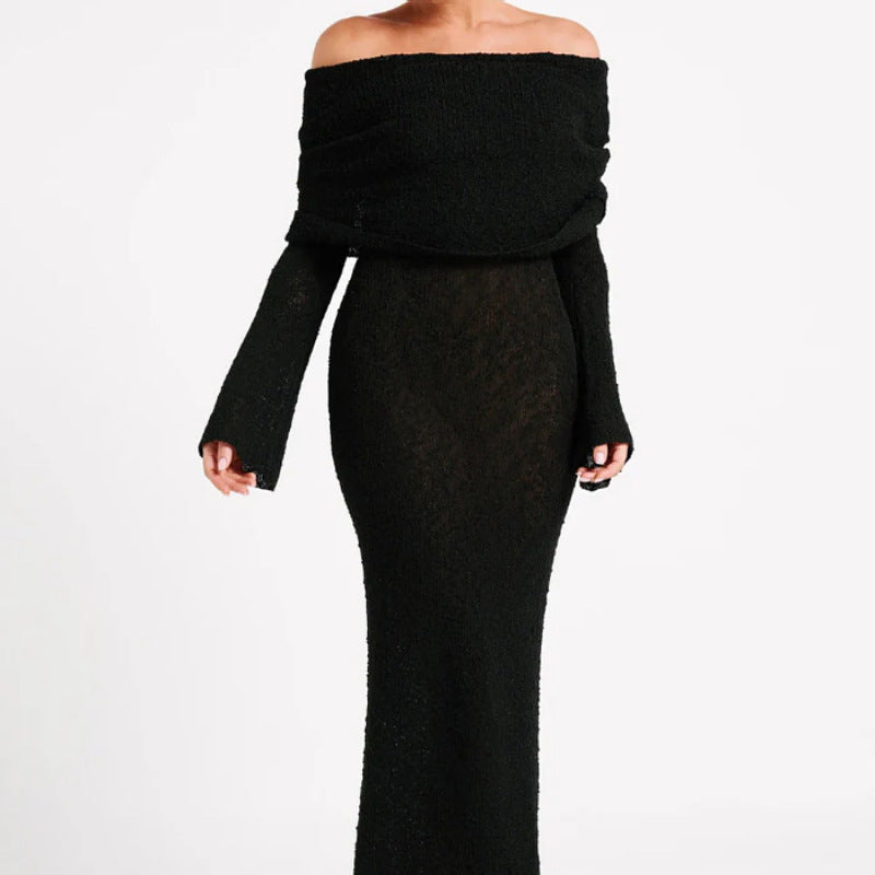 Neck Knitted Dress Women Thin Autumn Long Sleeve Elegant Vacation Beach Party Midnight Clubwear Mini Bodycon