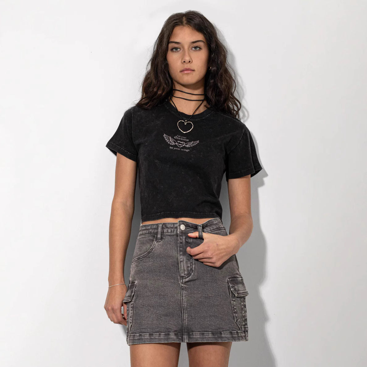 Summer Washed Vintage Denim Skirts For Women Black Grey Workwear Sweet Mini Skirts With Pockets Chic