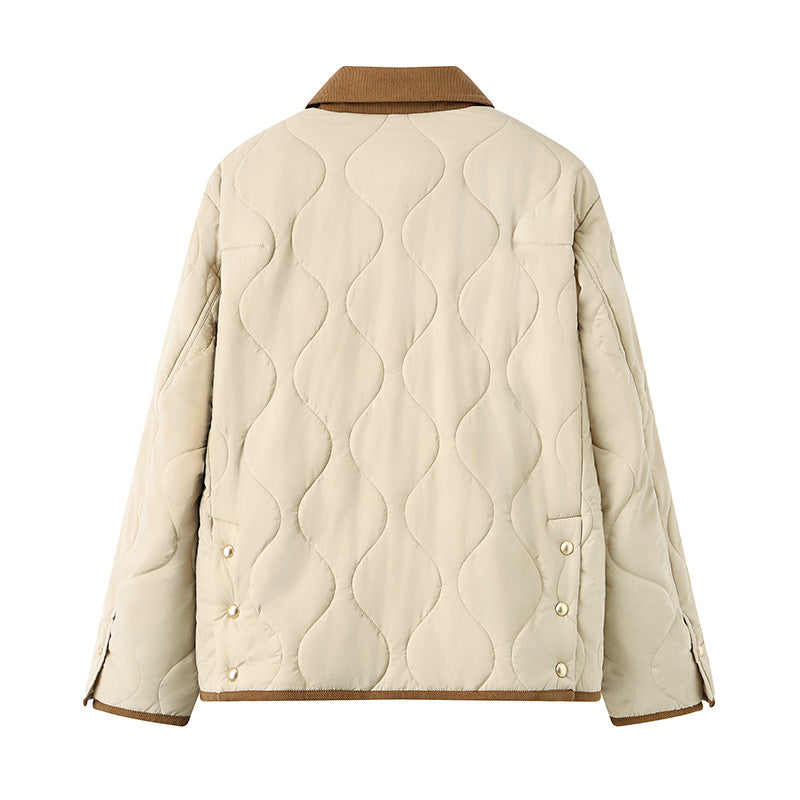 Cotton Jacket Women Mid-Length Lightweight Loose Patchwork Lapel 2024 New Winter Rhombus Quilted Cotton Jacket