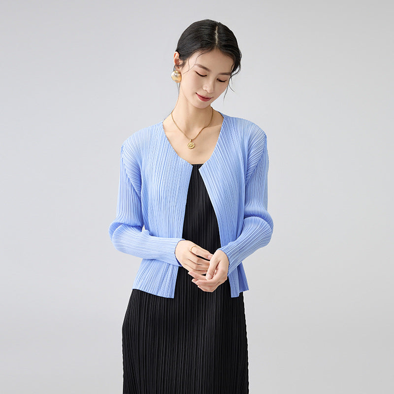 Spring New Long-sleeved Short Jacket Design Sense Solid Color Long-sleeved Cardigan