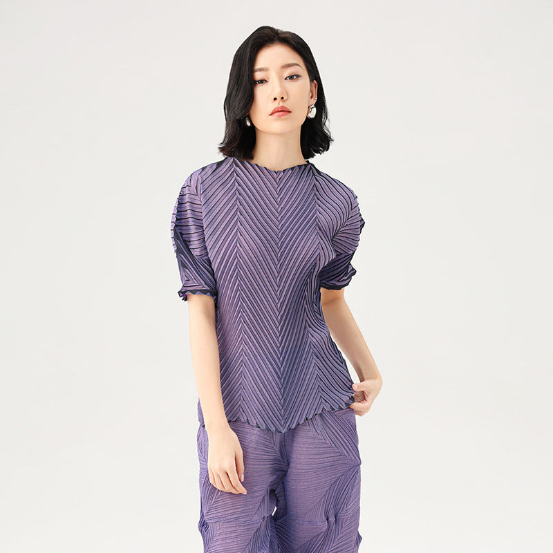 Summer New Dopamine Outfit Half Sleeve T-shirts For Women Slimming Temperament Purple Loose Tops