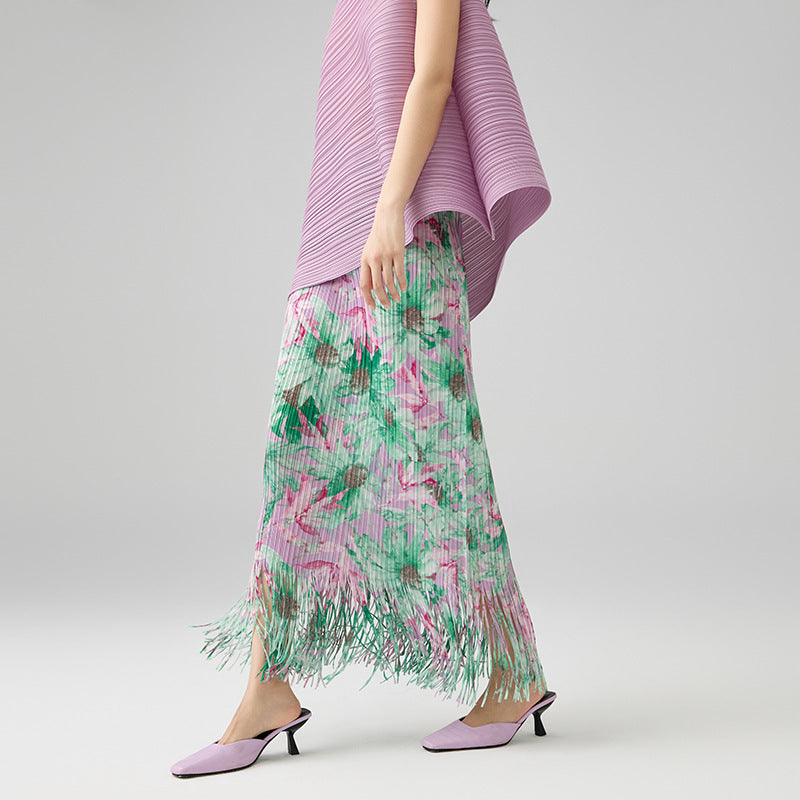 Summer New Fashion Premium Temperament Medium Long Straight Hip Tassel A-line Skirt