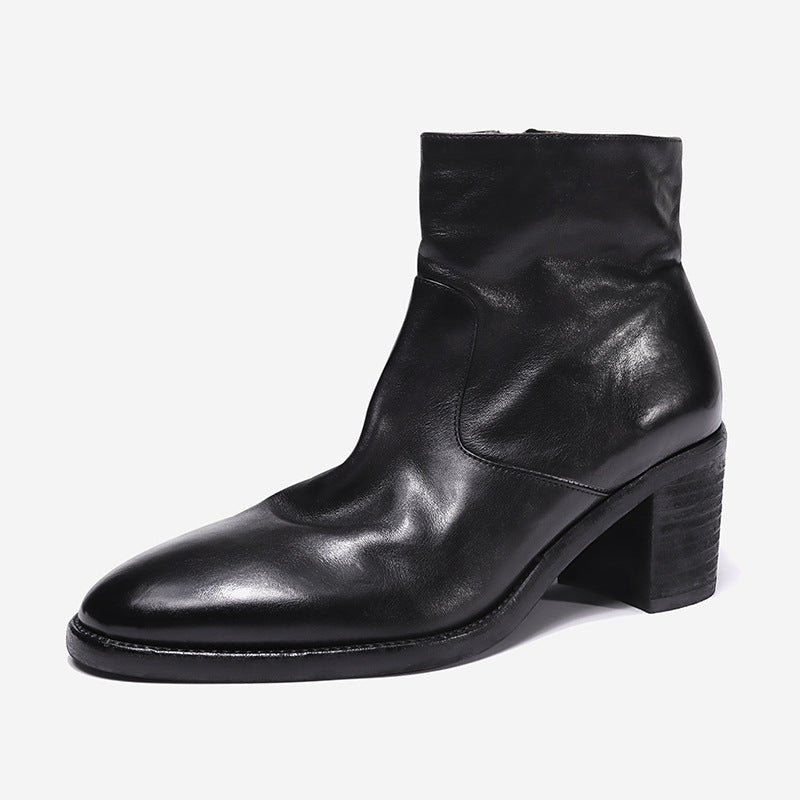 Women Genuine Leather Ankle Boots Thick High Heeled Autumn Winter Short Fashion Shoes Woman Office Lady Boots