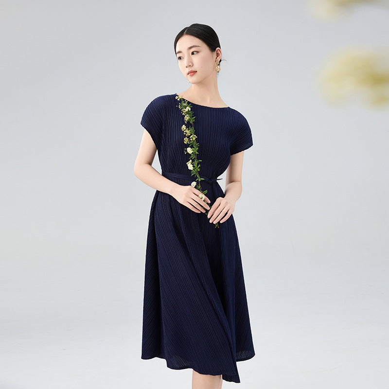 Summer New Elegant Tie Senior Sense of Fashion Temperament Waist Thin Dresses