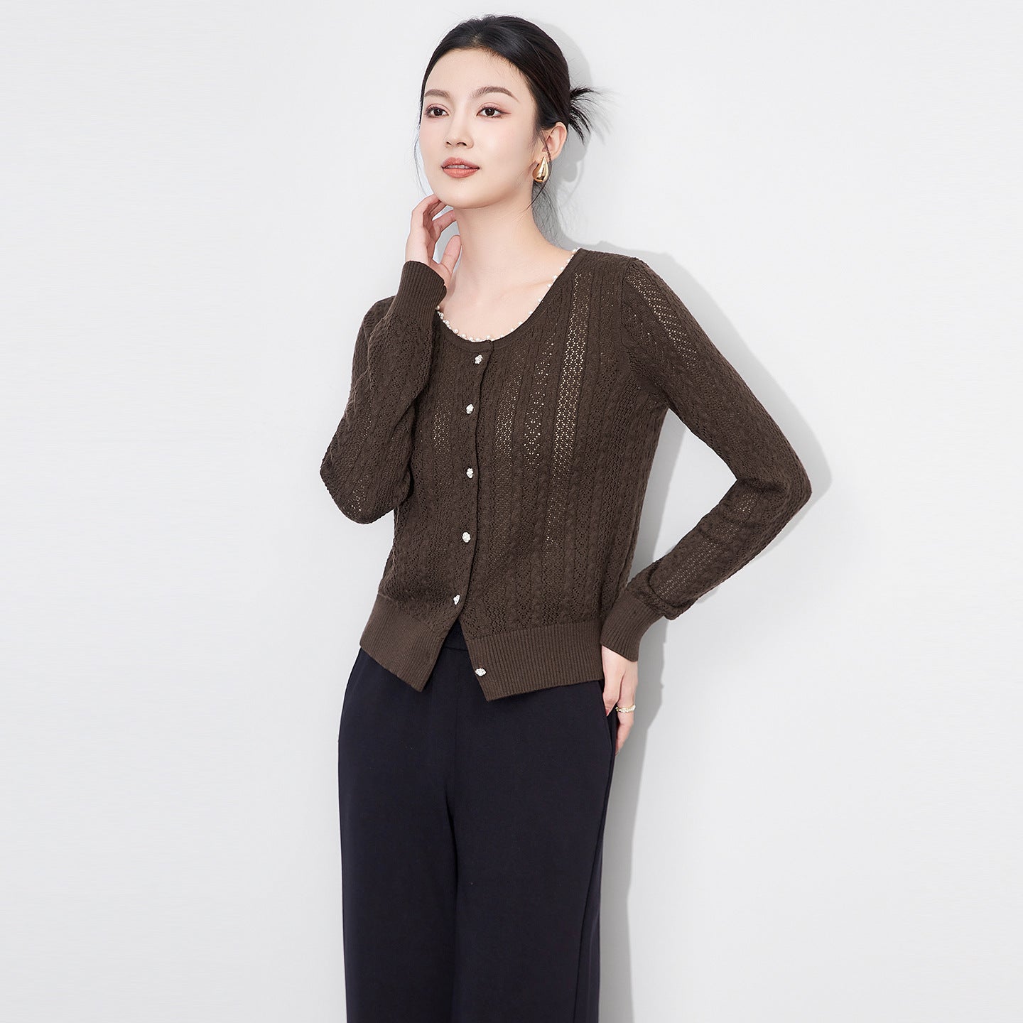 Women's 100% Cashmere O Neck Button Cardigan Casual Minimalist Sweater Autumn Winter Exquisite Comfortable Knitwear Outerwear