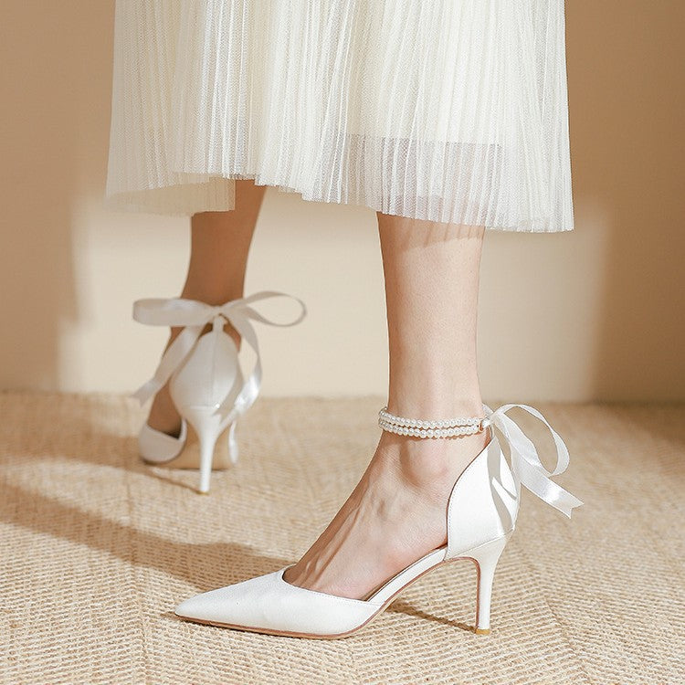White Ankle Pearl Strap Strappy Design Fashion High Heels Women Pumps Stiletto Sexy Dress Wedding Bridal Shoes Dress Shoes