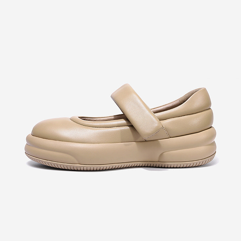 Genuine Leather Flats Mary Jane Women's Shoes Summer Soft Sole Hollow Mother's Shoes Anti-slip Sandals