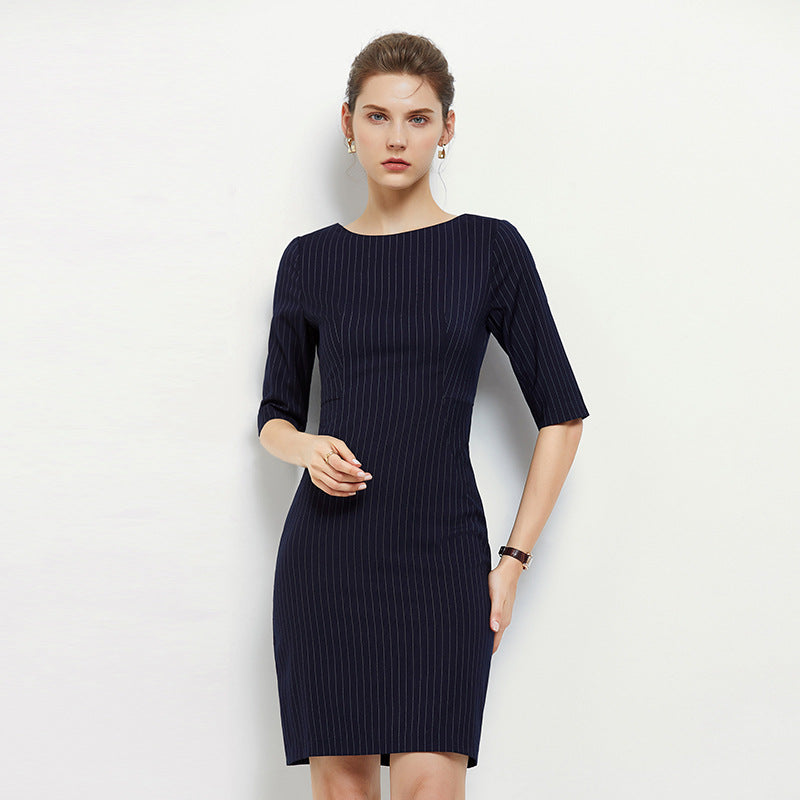 Black Knitted Dress Slim Fit French Hepburn Style Long Split Skirt Ankle Length round Neckline Empire Waist Dress