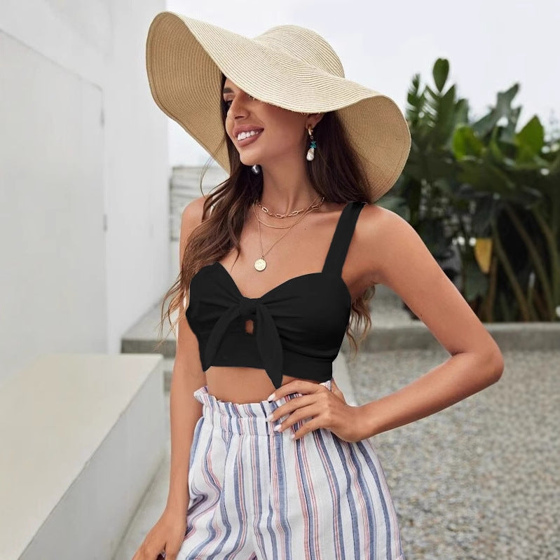 Sexy Butterfly Knot Strap Vest New Fashionable Cross-Border Women's Top Polyester Fiber Material