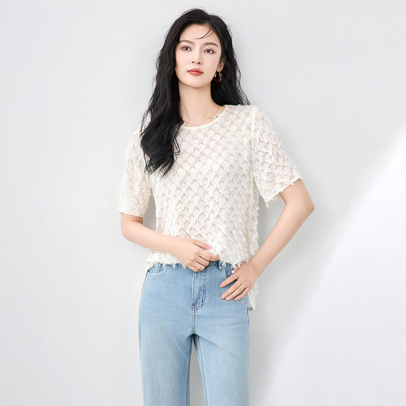 New Women's Knitted Jaet round Ne ort Sve Texture All-Match Simple Design Commute Sle Regular Length