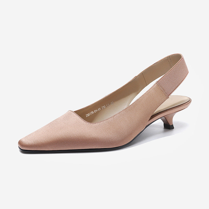 Women's Pumps Genuine Leather Buckle Strap Pointed toe Pumps Solid Slingbacks Comfortable Thin Heels Office Shoes