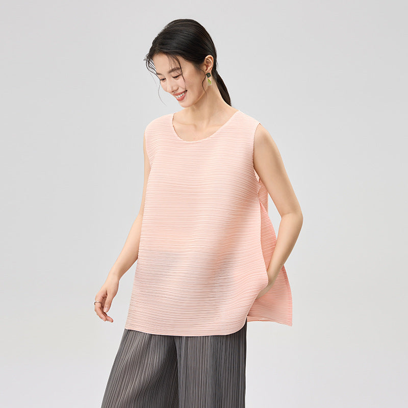 Summer New Round Neck Sleeveless Design Irregular Tank Top Chic Versatile Casual Pullover Top