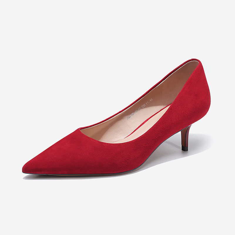 Suede Wine Red High Heels Women Sexy Pure Color Pointed Toe Pumps Slip-on Daily Wear Work Shoes