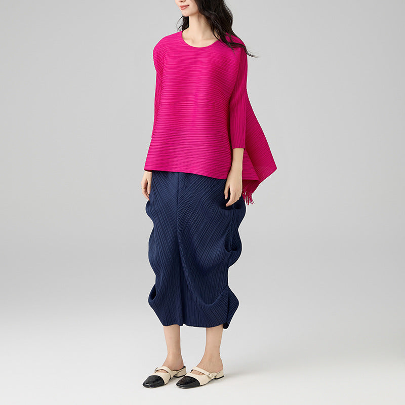 New Women's Elegant Niche Design Pleated A-line Skirt Summer Fashion Irregular Elastic Wiast Loose Skirts