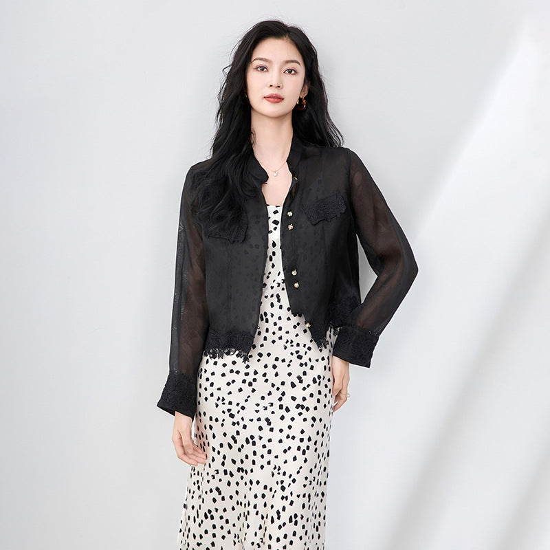 Purple Sun Protection irt Chiffon Women Summer Thin Design ort Outerwear Dstring Semi-Transparent Collar Jaet