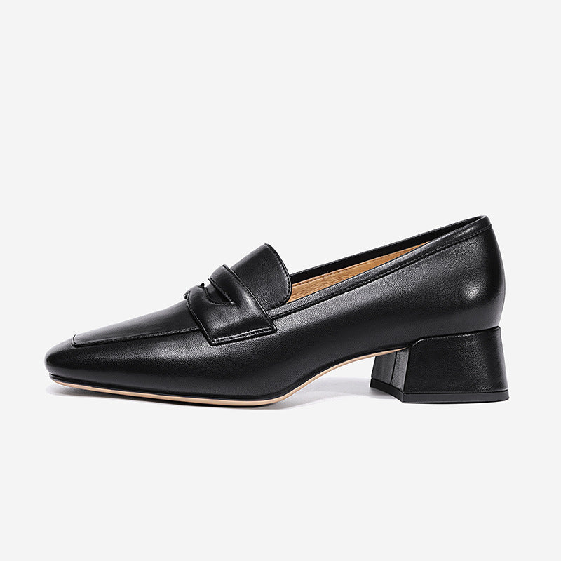 Fashionable Thick Heel Square Nose Shallow Mouth Sewing Color Matching Comfortable Women's Shoes