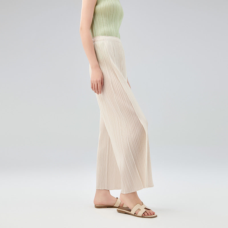 New Temperament Mid-waist Pleated Long Paragraph Splicing Straight Pants
