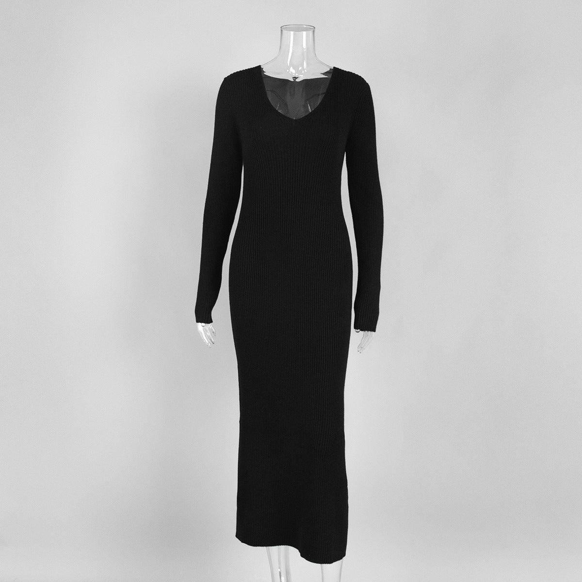 Autumn Winter Warm Women's Knitted Dress Elegant V Neck Thick A-line Dress Brown Long Sleeve Vintage Midi Casual Dresses for Wom