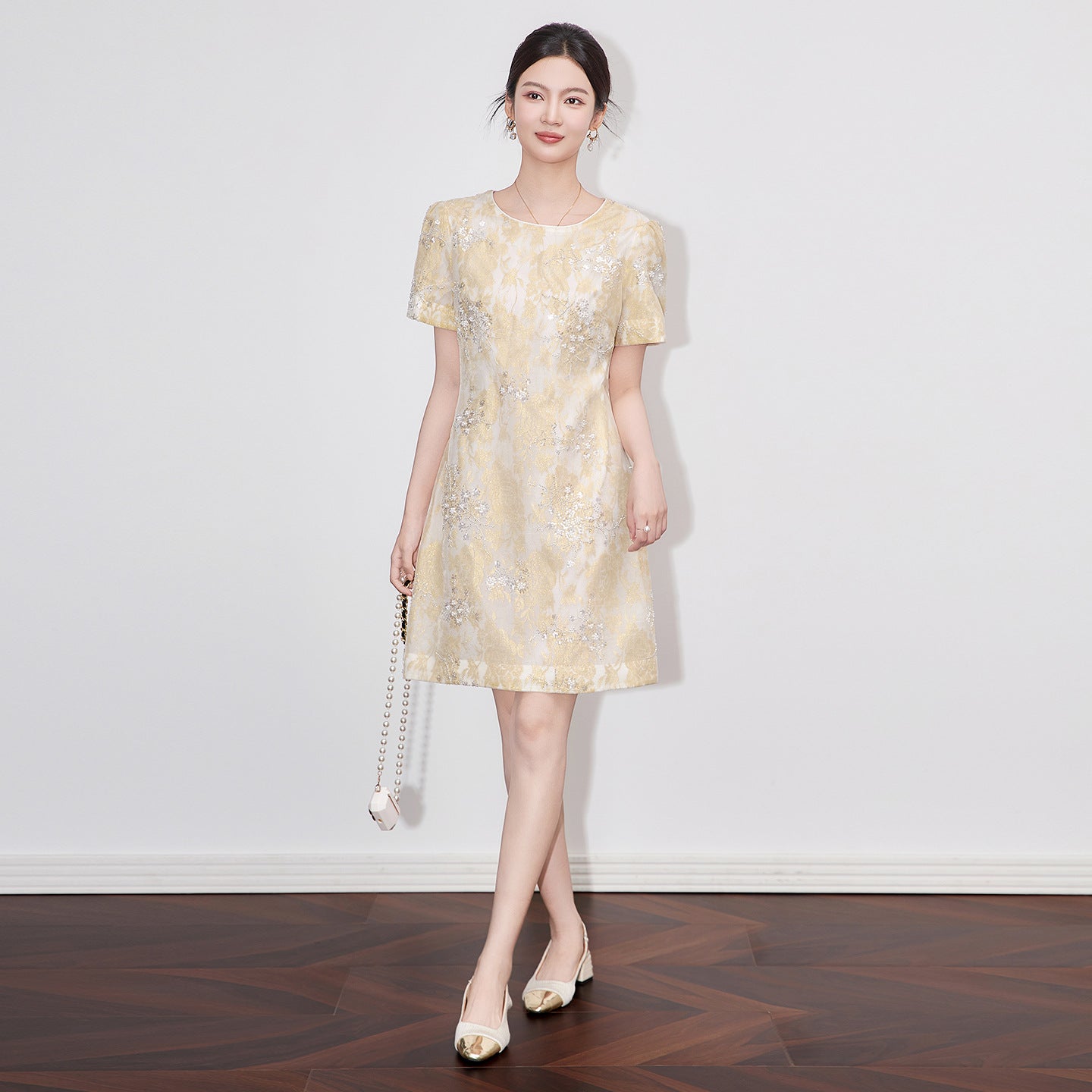 New Embroidered Beaded Lace Round Neck Short Sleeve A-Line Women's Summer Dress Designer Inspired Luxury