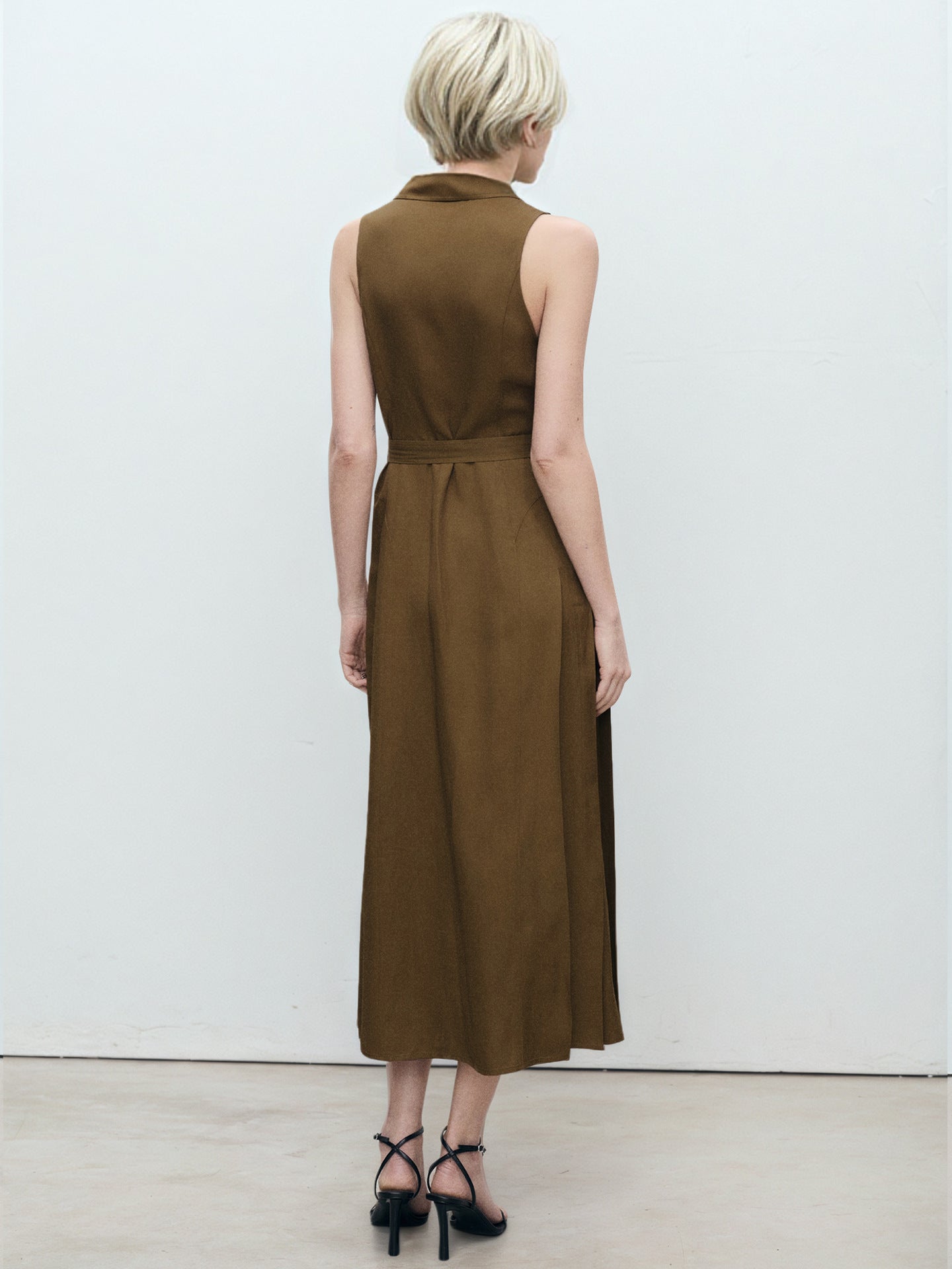 Elegant Belt Polo Dress Women 2025 Summer Casual Loose Female Ladies Casual Sleeveless Fashion Dress Shirts
