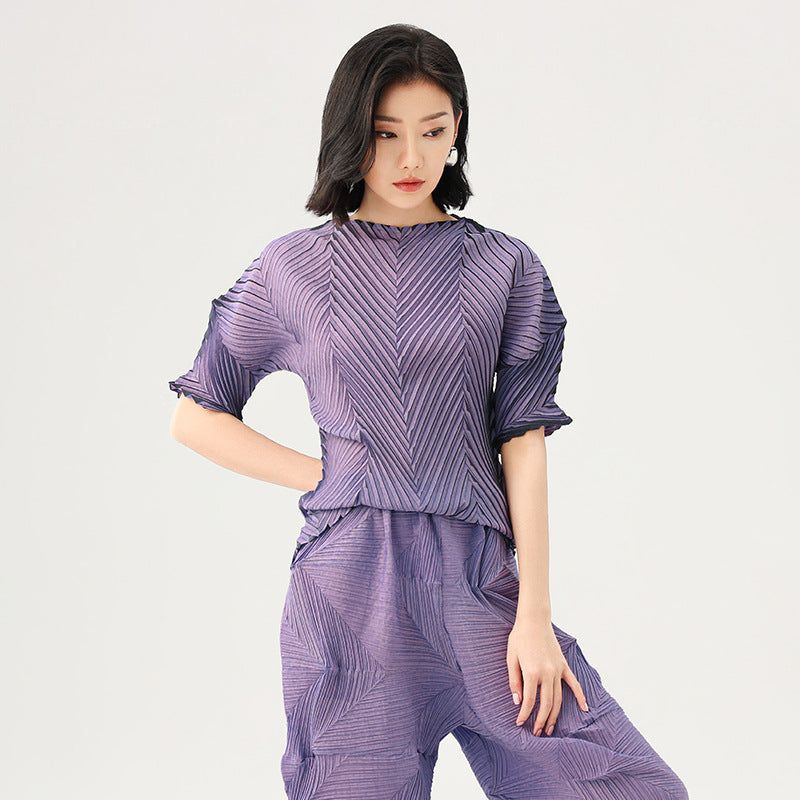Summer New Dopamine Outfit Half Sleeve T-shirts For Women Slimming Temperament Purple Loose Tops