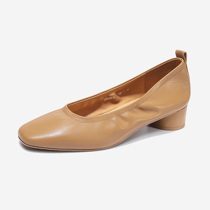 Women Pumps Spring Summer Office Ladies Party Wedding Thick Heels Soft Genuine Leather Basic Shoes Woman Elegant Fashion
