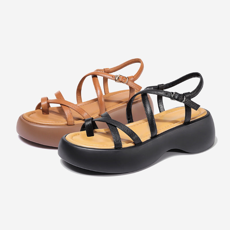 Cross Strap Wedges Sandals Women's Summer All-match Platform Shoes Open Toe Strap High Heels Sandals