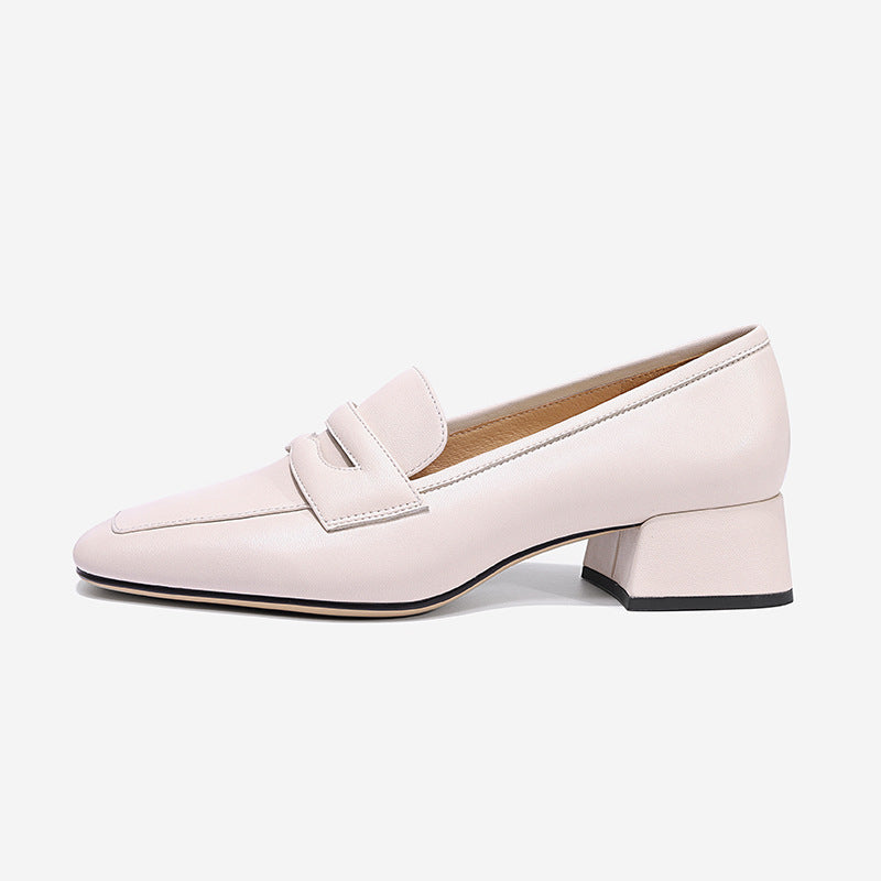 Fashionable Thick Heel Square Nose Shallow Mouth Sewing Color Matching Comfortable Women's Shoes