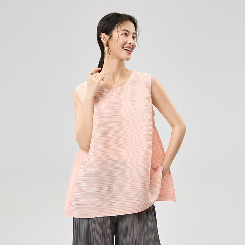 Summer New Round Neck Sleeveless Design Irregular Tank Top Chic Versatile Casual Pullover Top
