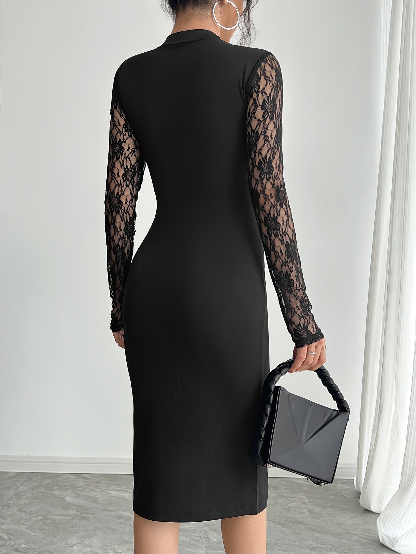 Dress Women Elegant Fashion Beautiful Women's Dresses Autumn New Women's Solid Color Collision Lace Slit Sexy Tight Dresses